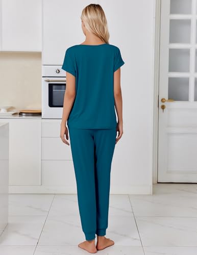 Image of Ekouaer Pajamas for Women Set Short Sleeve Lounge Set Jogger Pants Pjs Soft Sleepwear with Pockets S-XXL