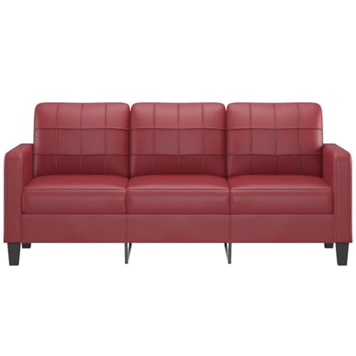 Willood 3-Sitzer-Sofa Couch für Wohnzimmer, Polstersofa mit Metallgestell, Loungesofa Zweisitzer Wohnzimmersofa Wohnzimmermöbel Weinrot 180 cm Kunstleder – Bild 5