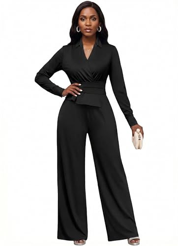 Women's Elegant Suit-Style Jumpsuit with V-Neck Design...