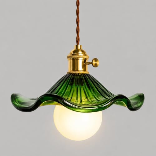Plafonnier vintage en verre vert E27, diffusion douce de la lumière pour éclairage de cuisine