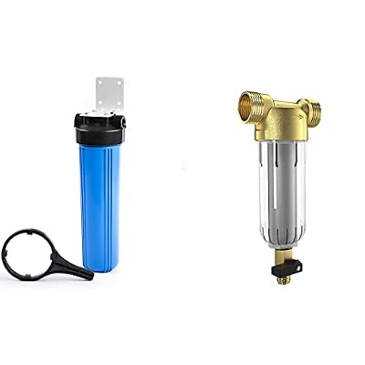 Aquaboon 20" x 4.5" Whole House Well Water Filter System with Pressure Release Button, AB-PF50M Reusable Sediment Water Pre Filter