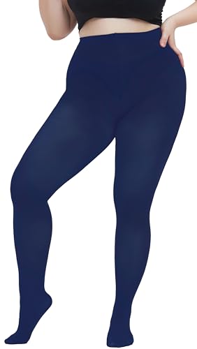 Image of Women's Plus Size Tights Opaque Ultra-Soft Pantyhose High Waist Run Resistant Solid Color Elastic Tights 1X, 2X, 3X, 4X 2Navy Blue X-Large