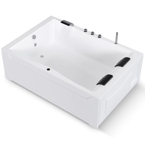 Aquade Acryl Badewanne 180x120 Modell: Hamburg - Weiß Badewanne Komplettset 180x120 - Badewannen Mit Wannenträger + Schürze + Wannenrandarmatur + Nackenkissen + Led