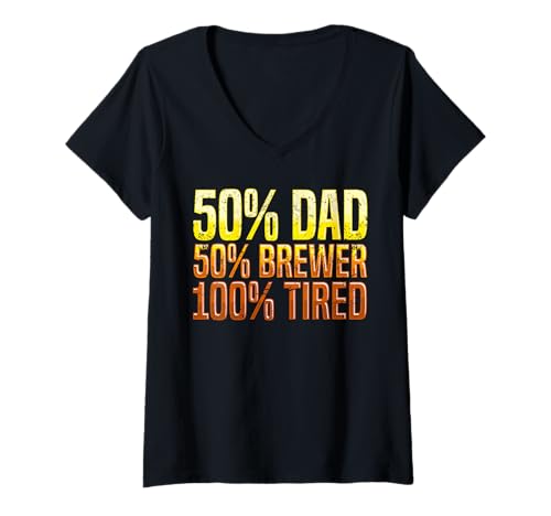 Mujer 50% Papá 100% Cansado Cerveza Amante Broma Camiseta Cuello V