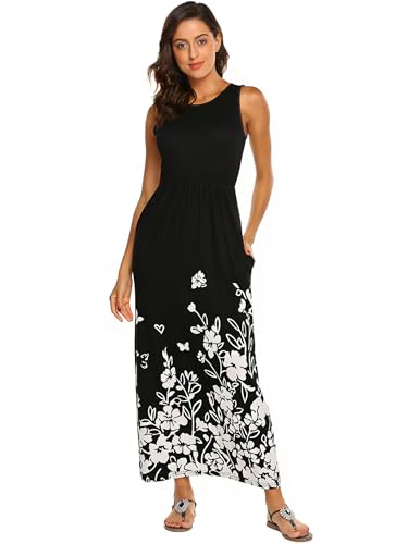Image of Hount Women's Summer Sleeveless Striped Flowy Casual Long Maxi Dress with Pockets