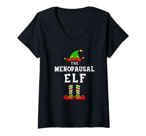 Womens The Menopausal Elf Costume Christmas Morning Matching V-Neck T-Shirt