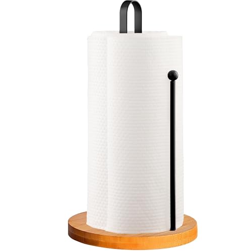 Wood Paper Towel Holder Countertop, TONLEA Kitchen Paper Towel Holder FreeStanding with Non-Slip Base for Kitchen and Bathroom Organization