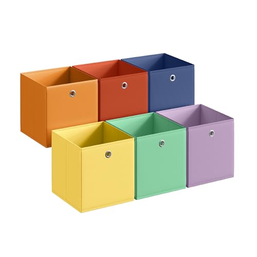SONGMICS Storage Cubes, Set of 6 Odorless Foldable Storage Boxes, 10.2 x 10.2 x 11 Inches, Closet Organizers for Shelf, Rainbow Storage Bins, Colorful Fabric Bins for Bedroom, Living Room UR