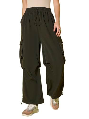Image of Buynewtrend Women Loose Fit Parachute Trousers | High Waist Cargo Trouser Pant