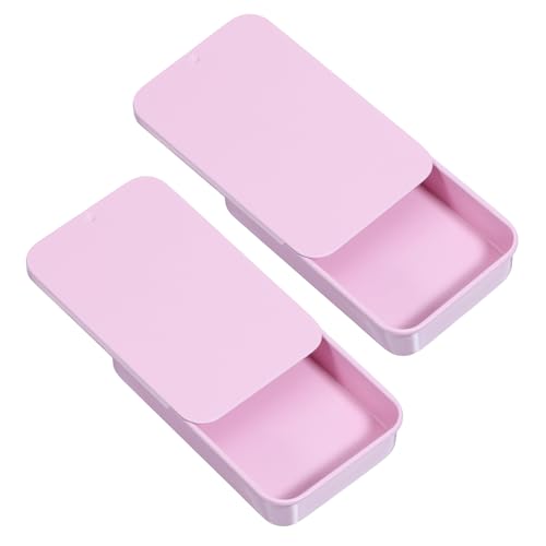 Image of Metal Tin Box, 2 Pcs 3.14x1.96x0.59 Inch Slide Top Small Tin Box Rectangular Empty Hinged Containers with Lids Portable Mini Boxes for Candies Lip Balm Jewelry Crafts Cosmetic Pills (Pink)