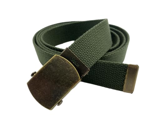 Canvas Belt Web Belt Military Belt Golf Belt with Antique Brass Buckle and Tip Waist Size Up to 45" Long2