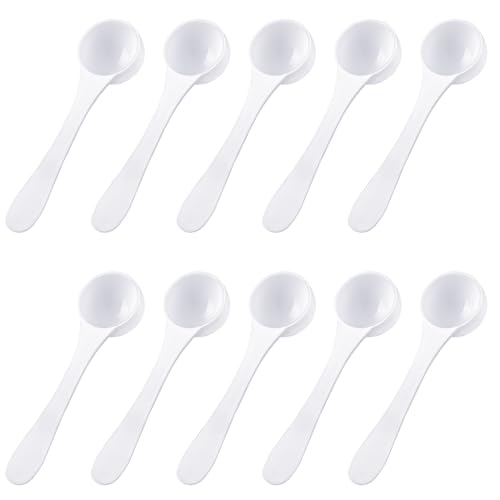 10 PCS Plastic Measuring Spoons Measuring Spoon Set 5 ml Teaspoon Measuring Spoons Food Grade Long Handle Reusable White Coffee Sugar Spices Protein Spoons for Cooking and Baking