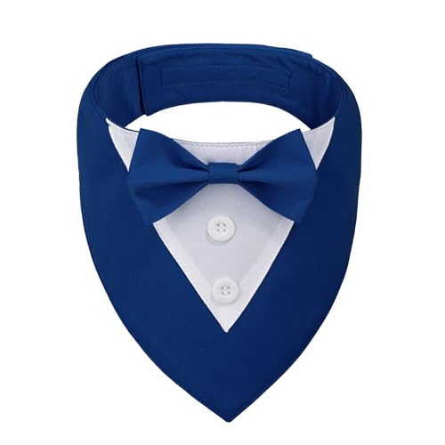 ADOGGYGO Blue Dog Tuxedo Bandana, Formal Wedding Bow Tie Collar, Adjustable Birthday Wedding Costume for Extra Large Dogs (XL)