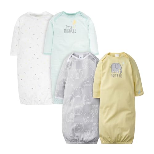 Image of Gerber Baby Girls 4-Pack Sleeper Gown - Soft Cotton Newborn Nightgowns, Elastic Hem Sleepwear Set for Infant Girls