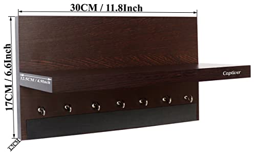 Captiver Engineered Wood Wall Mounted Key Holders with Decorative Display Shelf (7 Hooks, Wenge) Keys Chains Rings Mobile Keychain Office School Kitchen Organizer
