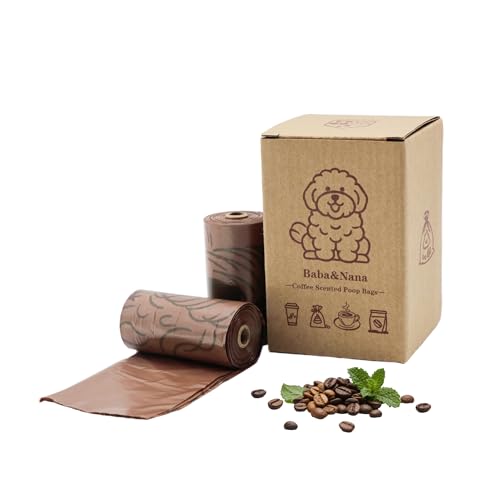 Baba&Nana Dog Poop Bag Rolls, Coffee Scented and Extra Thick Cat Waste Bags, 6 Rolls of 100% Leak Proof Poop Bags for Doggie Walkers and Kitty Litter Scoopers- 90 Count Bags