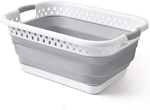 Delgeo Large Capacity Laundry Baskets,41L Collapsible Grey Storage Basket/Container/Organiser,Suitable for Bedrooms, Laundry Room, Bathroom