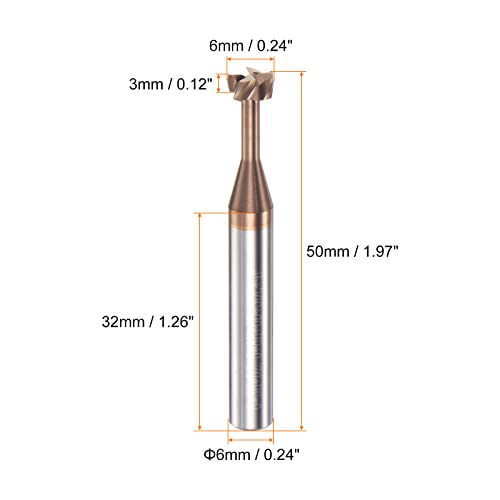 Image of HARFINGTON T Slot End Mill Milling Cutter 6mm Cutting 3mm Depth 6mm Shank Solid Carbide Titanium Coated 4 Flutes for Stainless Steel Alloy