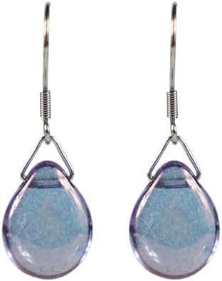 Lavender Czech Glass Teardrop Earrings, Purple Blue Teardrop Earrings, Leverback, Iridescent Glass Teardrops