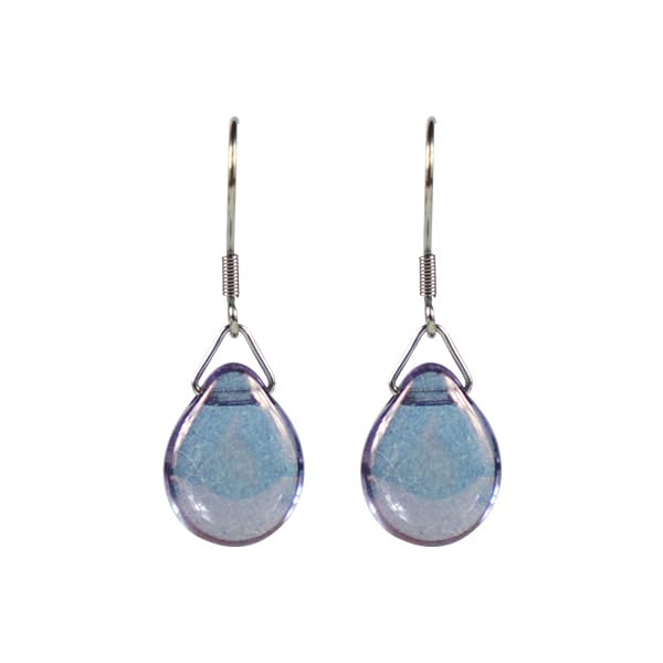 Lavender Czech Glass Teardrop Earrings, Purple Blue Teardrop Earrings, Leverback, Iridescent Glass Teardrops