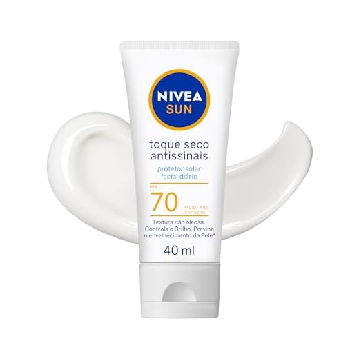 NIVEA SUN Protetor Solar Facial Toque Seco Antissinais FPS 70 40ml - Com muito alta proteção contra raios UVA/UVB, controla o brilho e previne o envelhecimento precoce, com toque seco e textura não oleosa