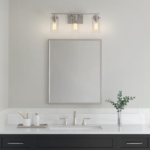 ML Lighting | Serena Collection | 10303-BN | 3 Light Vanity in Brushed Nickel Finish with Clear Ribbed Glass Shade | Versatile Design That adds High-End Texture and Elegance to Your Bathroom by ML Lighting - Used condition - Image 6