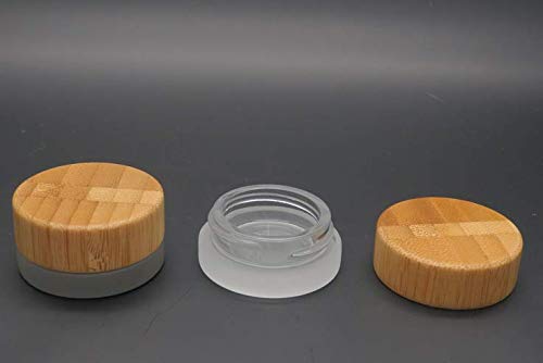 2PCS 5g/5ml/0.17oz Empty Upscale Frosted Glass Cream Jar Bottle Cosmetic Dispenser Refillable Container Pot Vial Holder Sample Storage with Eco Bamboo Lid For Eye Cream Lotion Ointments Lip Balm 2
