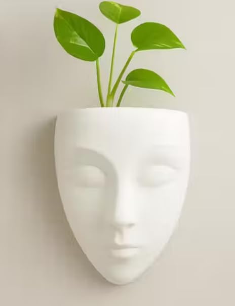 Image of Wall Mounted Face Planter Set, White, Decorative Indoor Plant Holder, Modern Home Decor, 2 Pieces (Plastic)