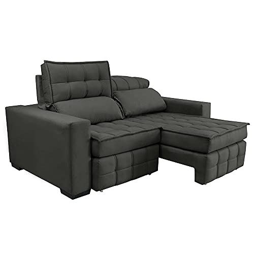 Sofá Retrátil e Reclinável 2,20m Molas Ensacadas e Costura Tripla Cama Inbox Nobre Suede Cinza