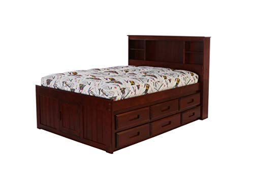 Discovery World Furniture Bookcase Captains Bed With 6 Drawers, Full, Merlot #TOP6