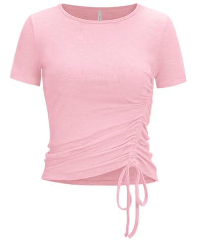 Ruched Tops for Women Yoga Pilates Dance(Pink Heather-047,XS)