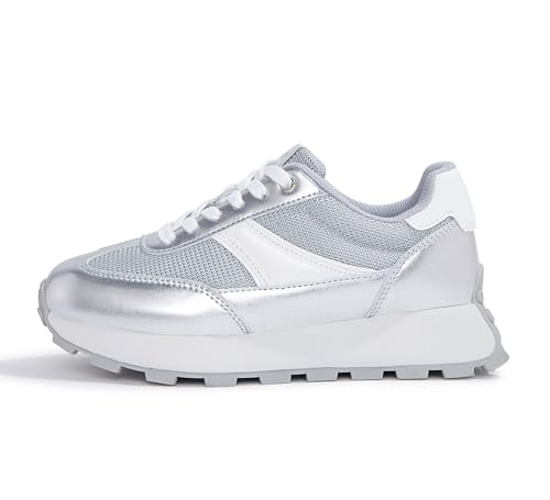 LUCKY STEP Women's Platform Retro Sneakers Classic Trainers Casual Footwear Tennis Running Chunky Lace-up Stylish Walking Shoes