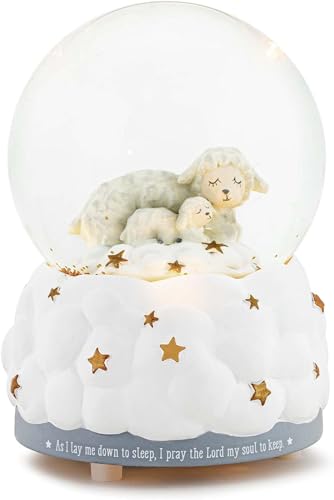 DEMDACO Lay Me Down to Sleep White and Grey 5.5 Inch Illuminated Musical Water Globe Plays Jesus Loves Me