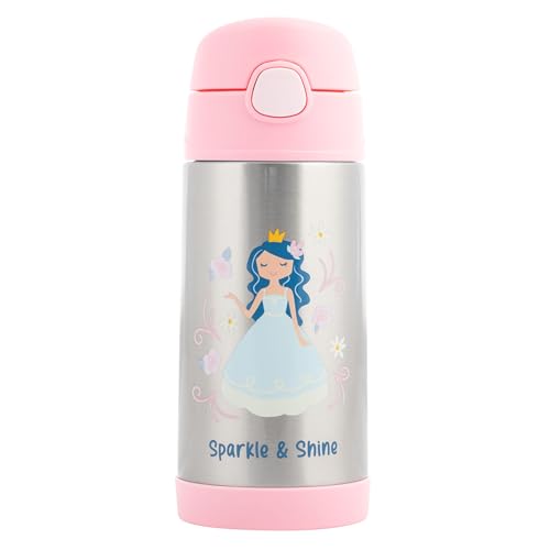Stephen Joseph Double Wall Stainless Steel Bottles, Insulated Water Bottle for Kids Toddlers, Vacuum Insulated Bottle with Straw, BPA-Free Water Bottle – 11.8 Ounces, Princess
