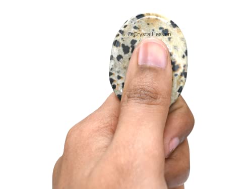Image of Dalmatian Jasper Crystal Thumb Worry Pebbles Stones for Anxiety Stress Relief Massage - AAA Grade Original Healing Gemstone Agate Rubbing Stone for Yoga Meditation Spiritual Reiki Feng Shui