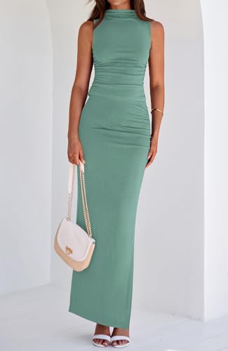 BTFBM Summer Two Piece Skirt Set for Women 2025 Dressy Lightweight Sleeveless Knit Top Going Out Split Maxi Skirt Set