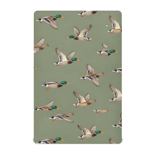 Image of Fitted Crib Sheets for Baby Boys or Girls Soft Breathable Baby Play Yard Sheet for Standard Size Crib Mattress 52x28in Birds Wild Ducks Drake on White Background