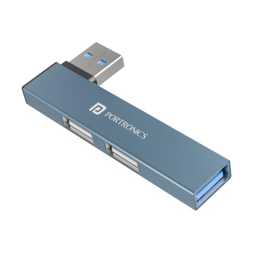 Portronics Mport Mino A USB 3.0 Hub Dock (3-in-1) with USB 3.0 SuperSpeed, Compact L-Shape Design, 2-Port USB 2.0 High-Speed, USB Plug, Metal Alloy Bo