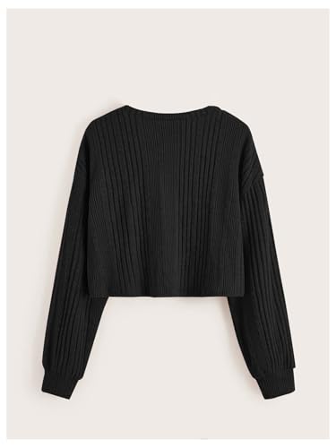 OYOANGLE Girl's Ribbed Knit Crew Neck Long Sleeve T Shirts Drop Shoulder Solid Tee Tops2