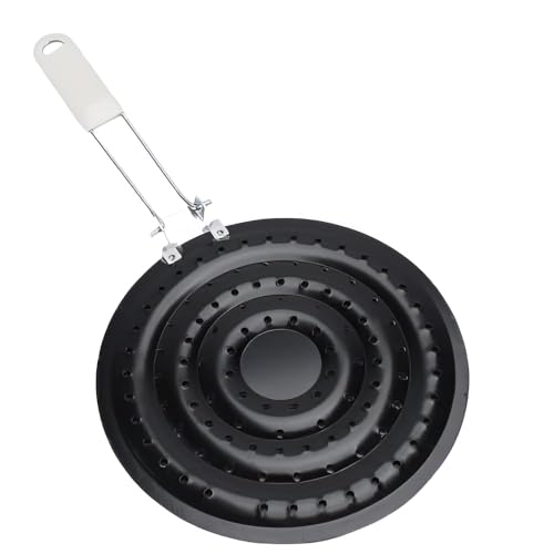 Snevad Stainless Steel Round Black Heat Diffuser Reducer with Foldable Handle Flame Guard Simmer Plate for Gas Stove Roti Jali Papad Roaster Barbeque Grill Heat Control Plate Kitchen Tool for Cooking