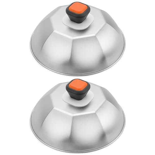 ZBXFCSH Stainless Steel 9 Griddle Melting Cheese Dome Wok Lids- Commercial Grade Basting and Steaming Cover- Best fit for Blackstone Flat Top Grills 0.6mm Thickness-2 Domes
