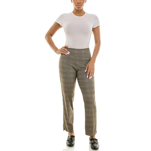 Zac & Rachel Women's Pull-On Ankle Length Pant with Tummy Control Waist Band, Black Multi Rose, 142