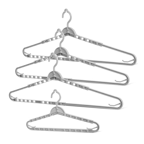 MUCKLILY 4 Pcs Retractable Hangers for Clothes Extra Wide Suit Skirt Hangers Foldable Multi Functional Drying Rack Grey Clothes Organizer for Quilts Towels Blankets