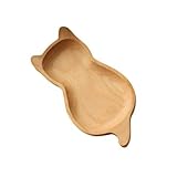 DIYEAH 2 Pcs Beech Wood Cartoon Cat Shape Snack Tray Divided Dessert Plate for Kitchen and Restaurant