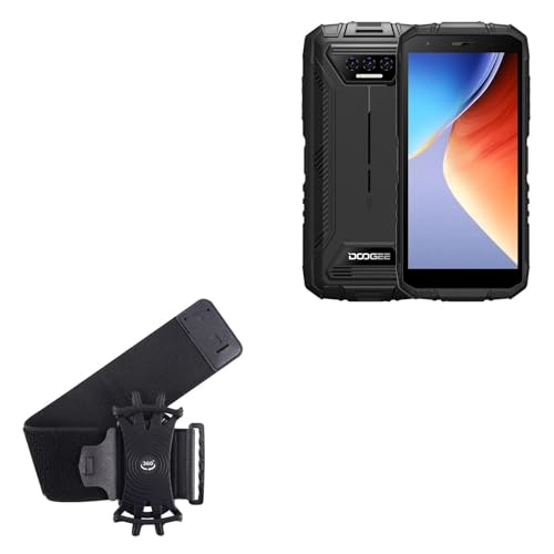 BoxWave Holster Compatible with Doogee S41 Plus - ActiveStretch Sport Armband, Adjustable Armband for Workout and Running - Jet Black