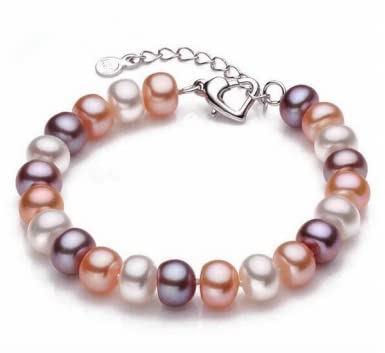 Bracciale in perle acqua dolce colorate e chiusura a cuore in argento 925 regolabile