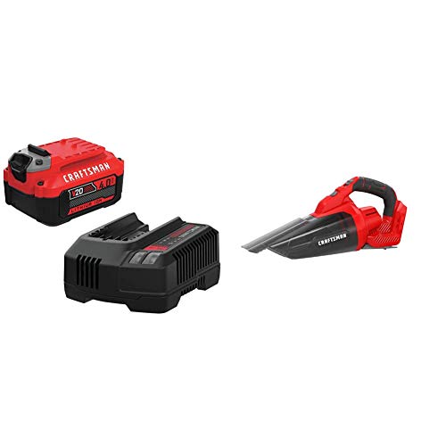 Craftsman V20 Handheld Vacuum with Battery Kit, Charger Included, 4.0-Ah (CMCVH001B & CMCB204-CK)