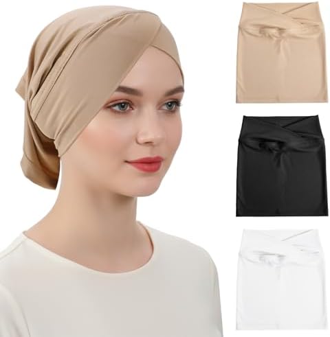 Yolev Lot de 3 hijab pour femme - Couleur unie - Extensible - Couverture complèt