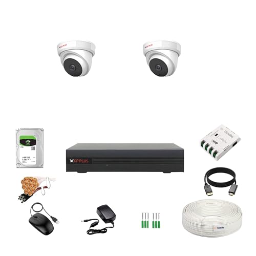 Image of CP Plus 5MP 4 Channel DVR, 5MP 2 Dome Cameras (Audio Recording) [Night Vision + Built-in MIC Audio + Crystal IR LEDs + Motion Detection] + 1 TB HDD + 4 CH SMPS + CCTV Cable + BNC /DC