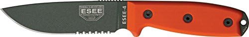 ESEE MDL 4 Fxd Knife, 4.5in, Srtd, Orange G10 Hdl,Molded Kydex Sheath with Clip Plate ES-4S-MB-OD
